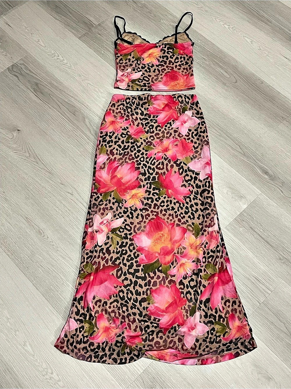 Leopard Floral Maxi Skirt